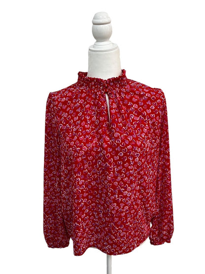 J. Crew Ruffle Crinkle Chiffon Top in Fête Floral Blouse Red Pink Size Medium