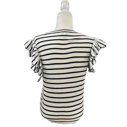 Crown & Ivy White and Black Striped Ruffle Sleeve Top Size Small