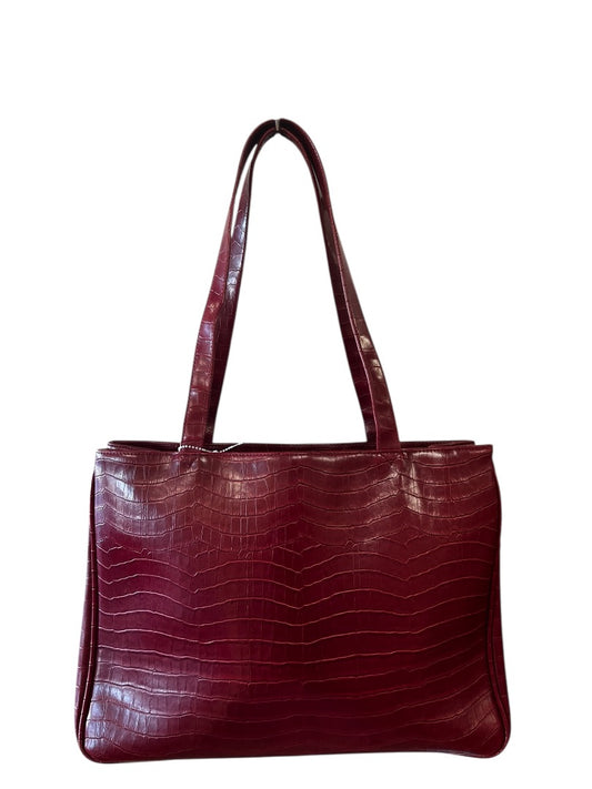 Coldwater Creek Red Vegan Leather Croc-Embossed Tote Bag ￼