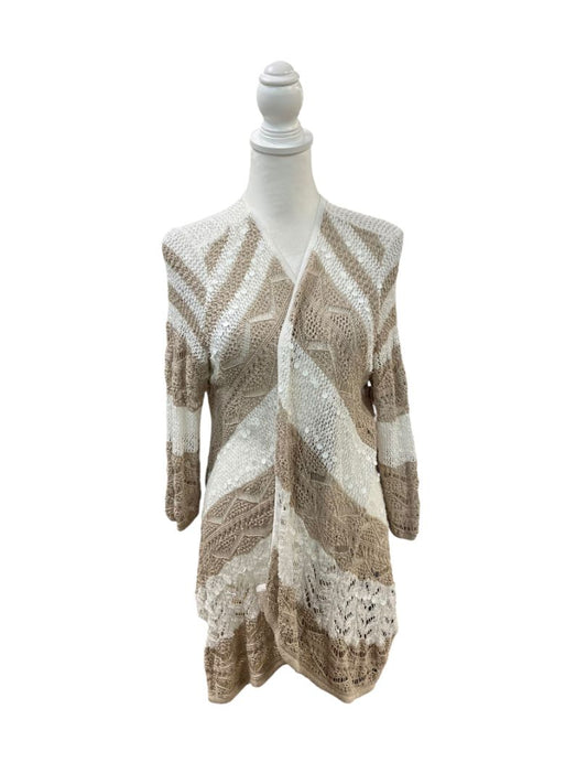 Beige & White Open Front Cardigan by Chico's