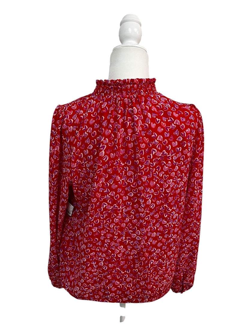 J. Crew Ruffle Crinkle Chiffon Top in Fête Floral Blouse Red Pink Size Medium
