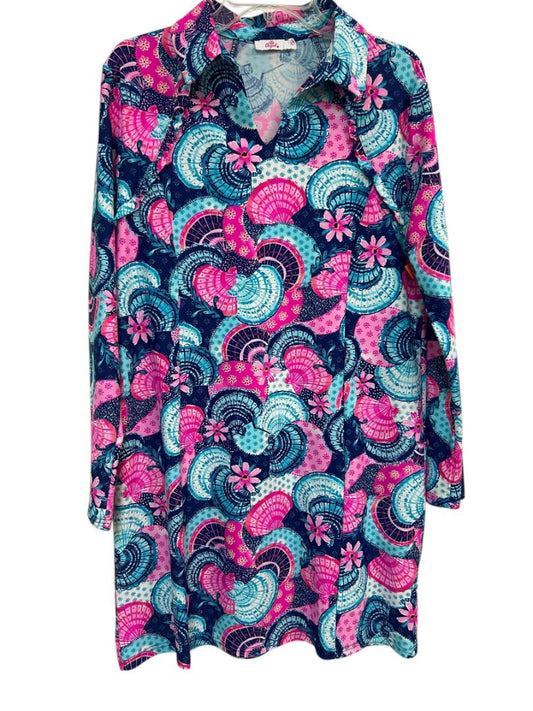 Aryeh Pink Blue and Turquoise Stretch Shift Dress Size XL