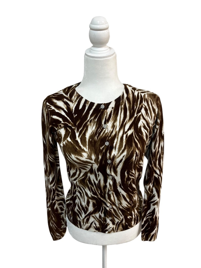 Talbots “Charming Cardigan” in Feathered Waves Print  Size XS