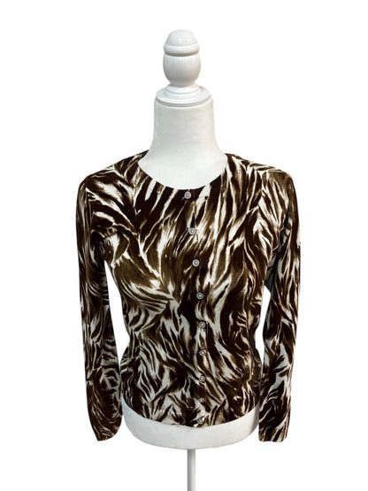 Talbots “Charming Cardigan” in Feathered Waves Print  Size XS
