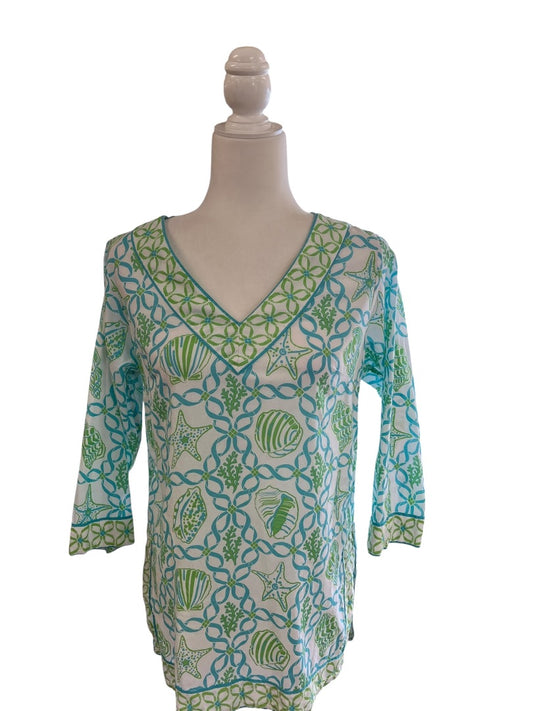 Blue & Green Seashell Top by Gretchen Scott