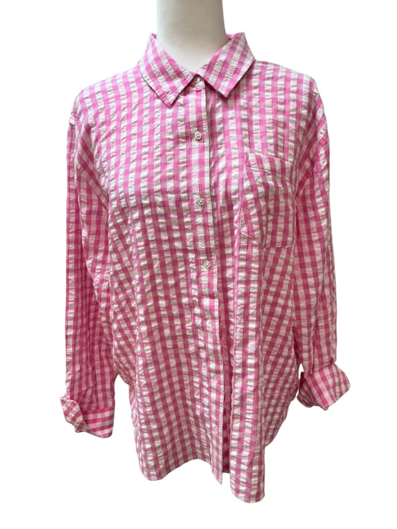Crown & Ivy Pink and White Checkered Button Down Top Size XL