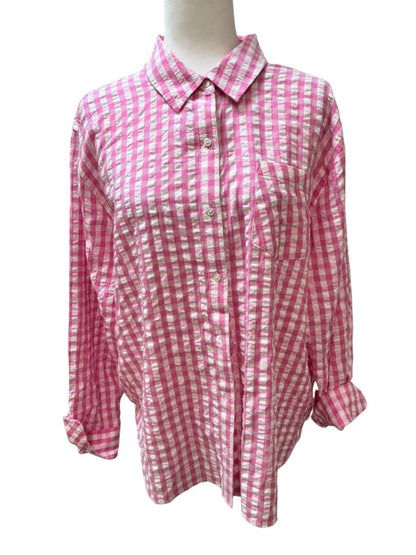 Crown & Ivy Pink and White Checkered Button Down Top Size XL