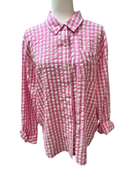 Crown & Ivy Pink and White Checkered Button Down Top Size XL