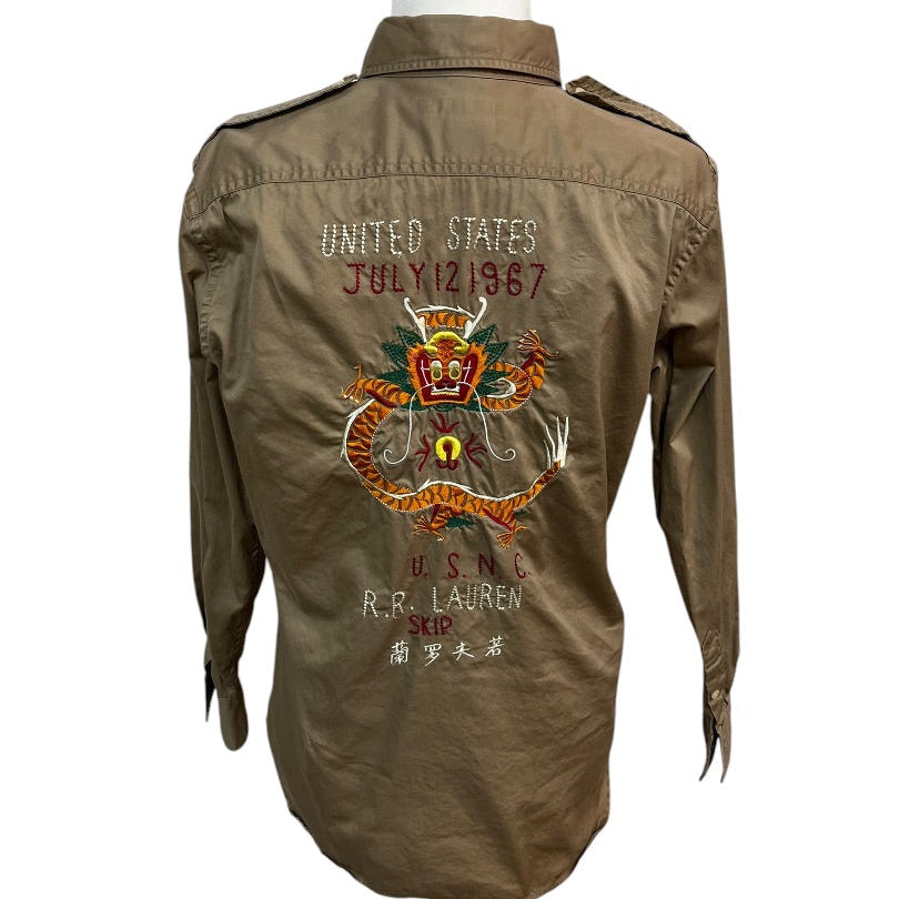 Ralph Lauren U.S.M.C. Dragon Embroidered Cargo Shirt Khaki Size 8