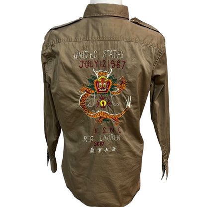 Ralph Lauren U.S.M.C. Dragon Embroidered Cargo Shirt Khaki Size 8