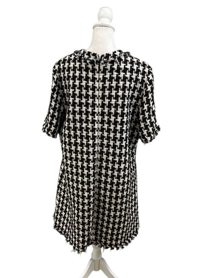 Brown Black and Cream Houndstooth Checked Dress by PEARL by Lela Rose