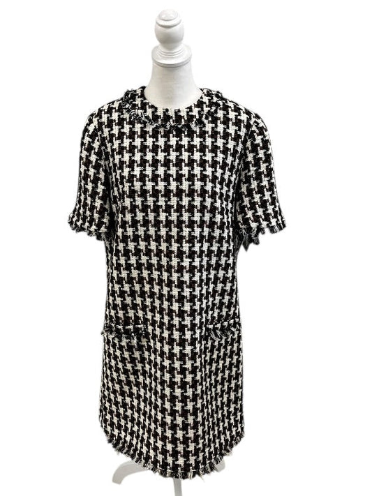 Brown Black and Cream Houndstooth Checked Dress by PEARL by Lela Rose