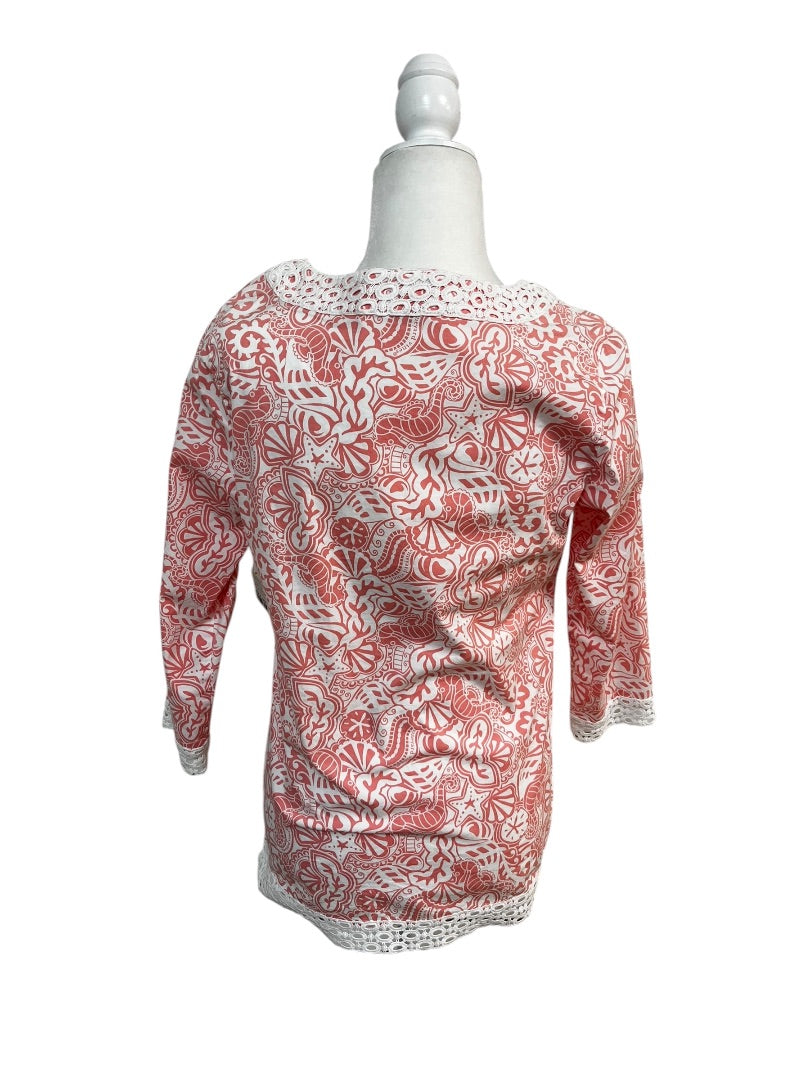 Vineyard Vines Peach Seashell Print Lace-Trim Tunic Size Small