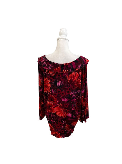 Red and Purple Floral V-Neck Top by Avenue