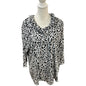 Anthony's Black, White & Gray Animal Print Top with 3/4 Sleeves and Ruffled Collar Size 1x