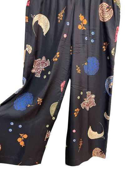 LaFayette 148 Navy Blue 100% Silk Bohemia Bloom Silk Pants Size Large