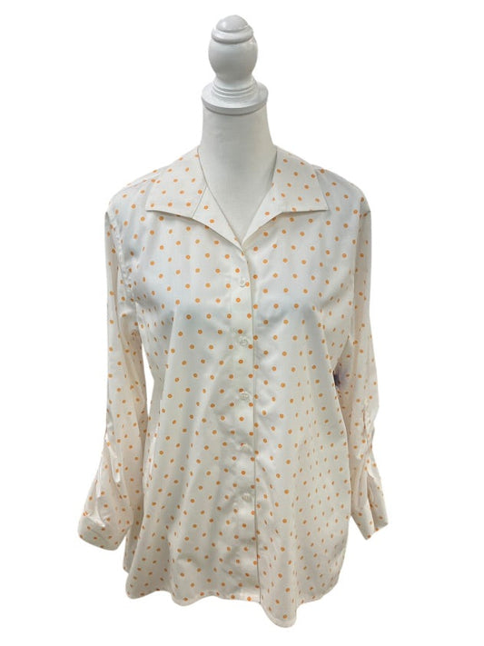 White and Orange Polka Dot Button Down Top