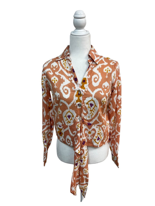 Christian Siriano Linen-Blend Peach Tie-Front Blouse – Size XS