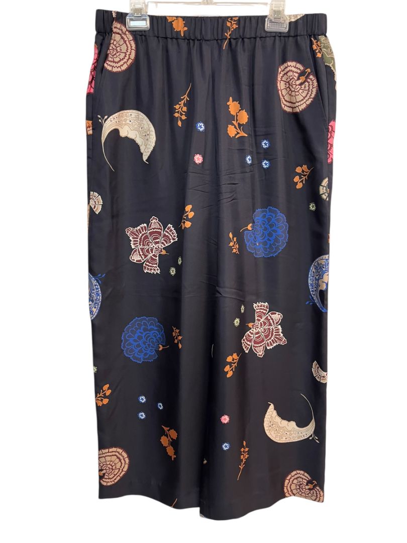 LaFayette 148 Navy Blue 100% Silk Bohemia Bloom Silk Pants Size Large