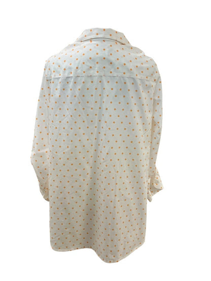 White and Orange Polka Dot Button Down Top