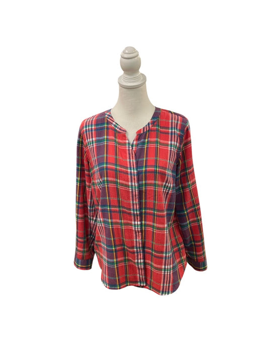 Talbots Long Sleeve Button Down Shirt L Red Plaid