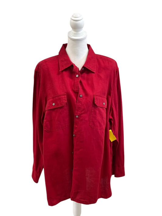 Red Linen Button Down Top by Ralph Lauren