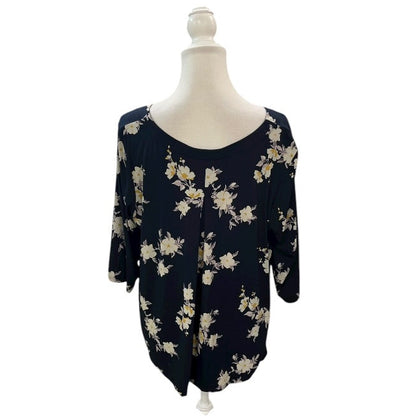 J. Jill Navy Blue Floral Cream Top Size XL