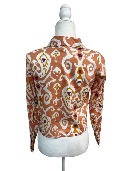 Christian Siriano Linen-Blend Peach Tie-Front Blouse – Size XS