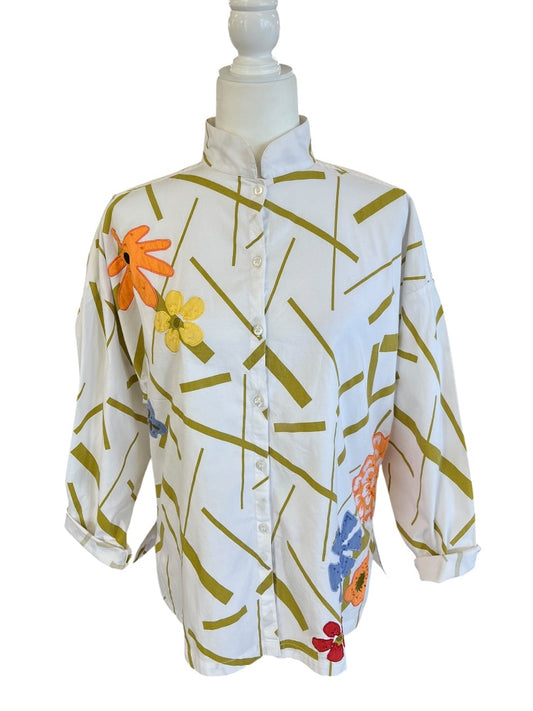 Geometric and Floral Button Down Top by Michael Simons