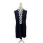 Vince Camuto Navy Blue and White Embroidered V-Neck Shift Dress Size 14