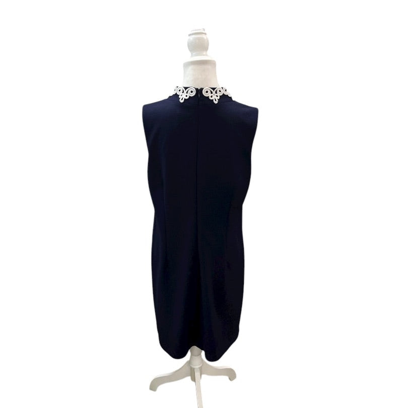 Vince Camuto Navy Blue and White Embroidered V-Neck Shift Dress Size 14