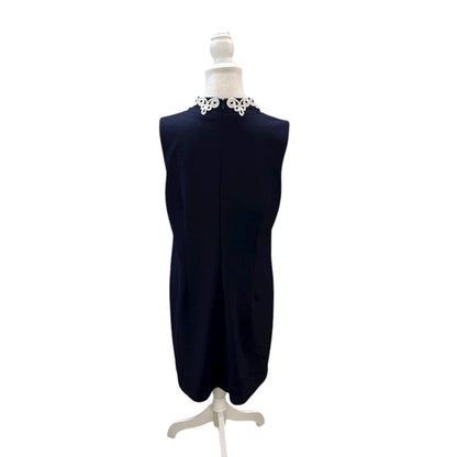 Vince Camuto Navy Blue and White Embroidered V-Neck Shift Dress Size 14