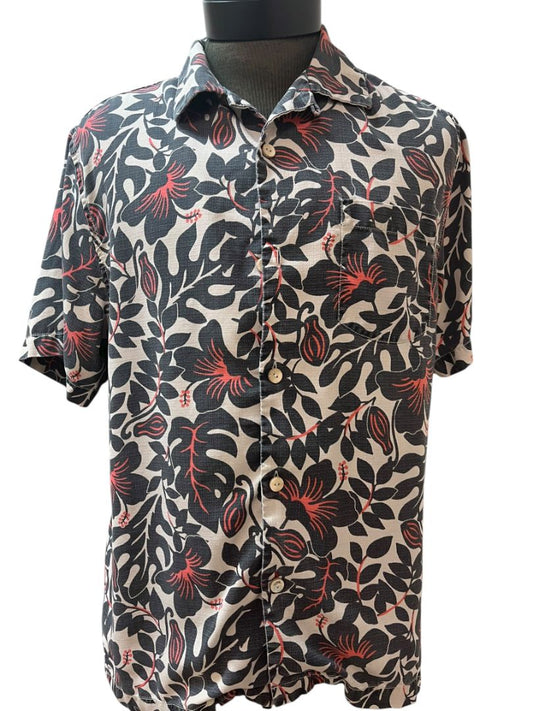 Tommy Bahama IslandZone Terra Fronds Black & Gray Camp Shirt Size Medium