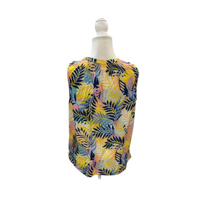 Stella Parker Yellow Pink and Navy Blue Palm Branch Sleeveless Top Size Large