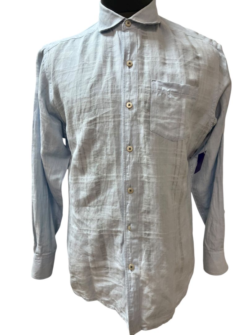 Tommy Bahama Linen Cotton Blue Long Sleeve Button Down Shirt Size Small