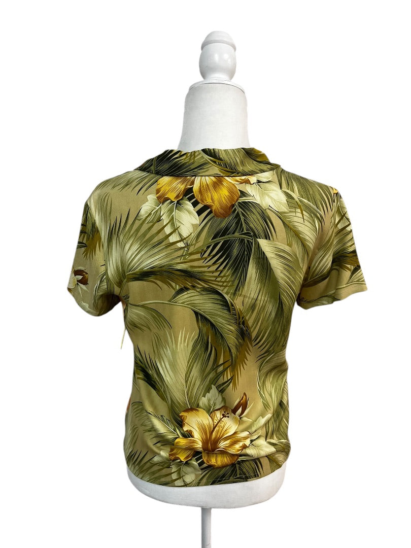 Tommy Bahama 100% Silk Hawaiian Green Tropical Tops Size Small