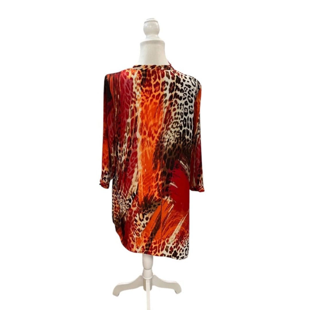 New Directions Red Sheer Animal Print Tunic Top Size Large