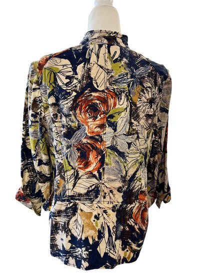 5 Button Linen Floral Jacket by Coldwater Creek