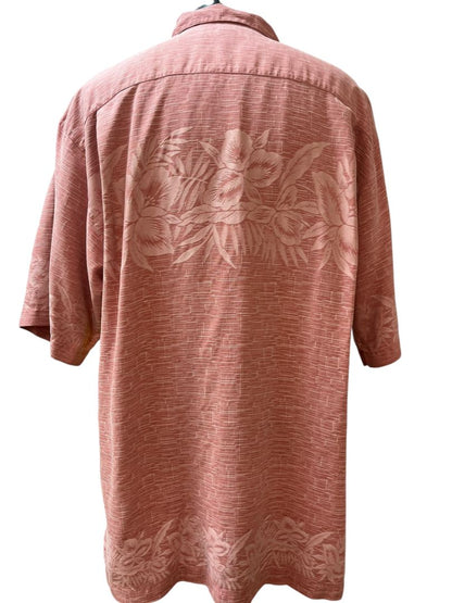 Tommy Bahama Light Red Tropical 100% Silk Button Down Shirt Size Medium