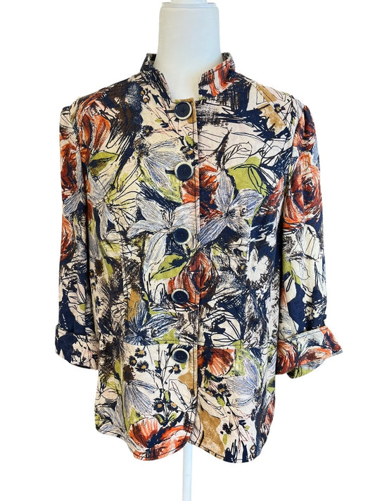 5 Button Linen Floral Jacket by Coldwater Creek