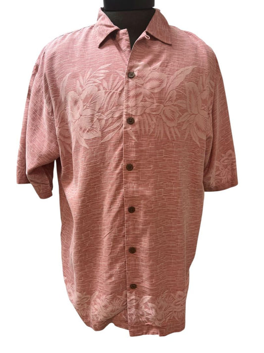 Tommy Bahama Light Red Tropical 100% Silk Button Down Shirt Size Medium