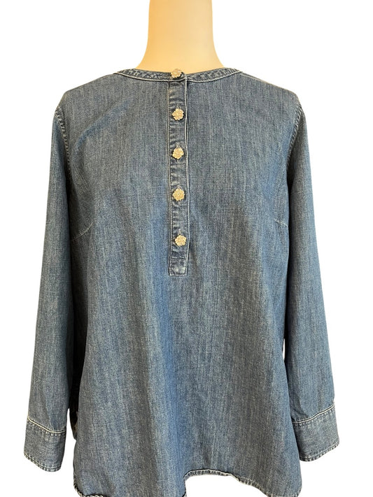Denim Top with Rhinestone Buttons by Talbots