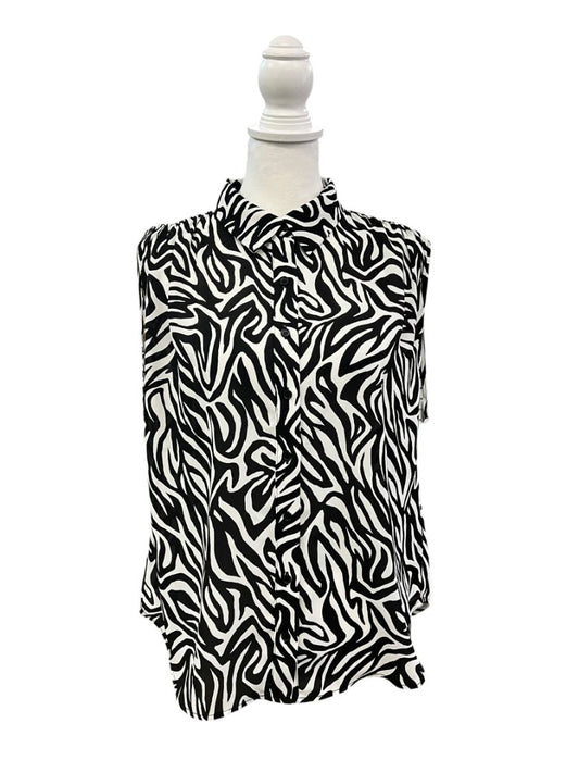 Black and White Animal Print Pleione Tops