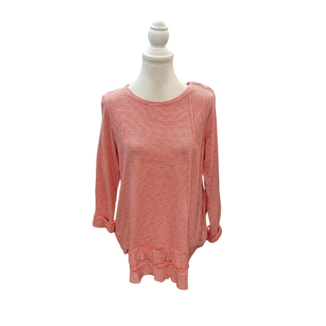 Soft Surroundings 100% Pima Cotton Orange and Cream Striped Long Sleeve Top Sz Medium