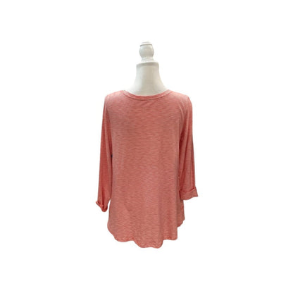 Soft Surroundings 100% Pima Cotton Orange and Cream Striped Long Sleeve Top Sz Medium