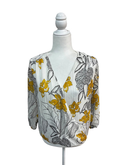 White House Black Market Metallic Floral Surplice Blouse – Size 2