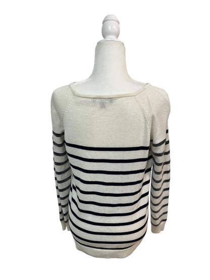 Ann Taylor White and Blue Sequined Striped Sweater Size Small