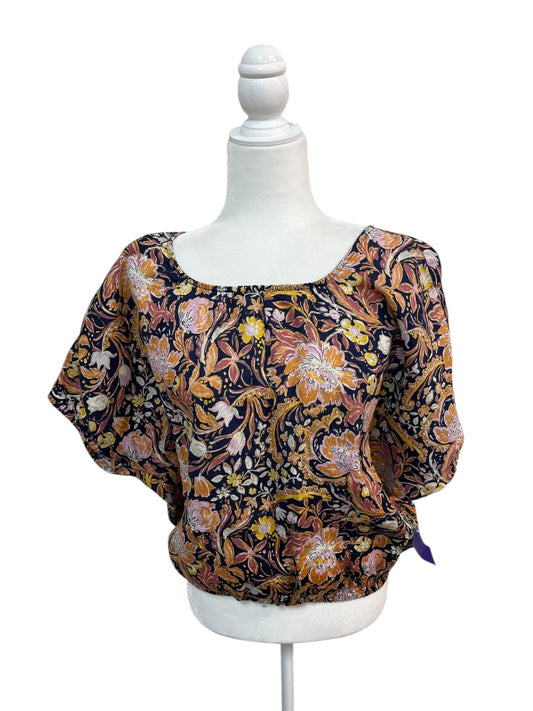Tahari Navy Floral Short-Sleeve Blouse – Size Medium