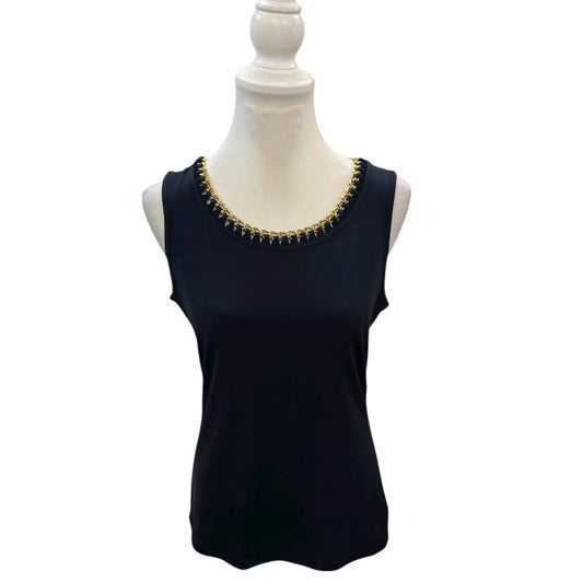 Michael Kors Navy Blue Sleevless Top with Gold Chain Neckline Size Small