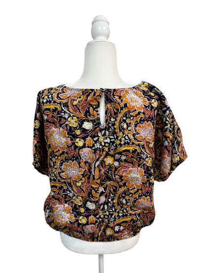 Tahari Navy Floral Short-Sleeve Blouse – Size Medium